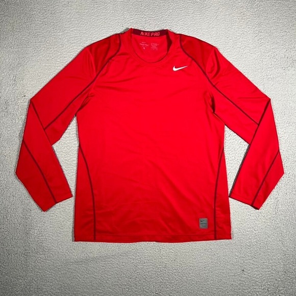 Nike Pro Shirt Mens Large Red Fitted Lifting Fitness Sports Athletic Stretch - Picture 1 of 12